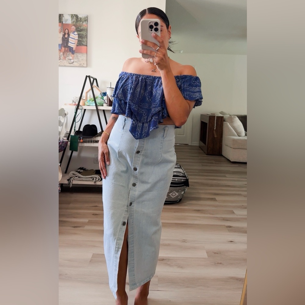 VINTAGE BUTTON DOWN DENIM MIXI SKIRT - Picture 4 of 8